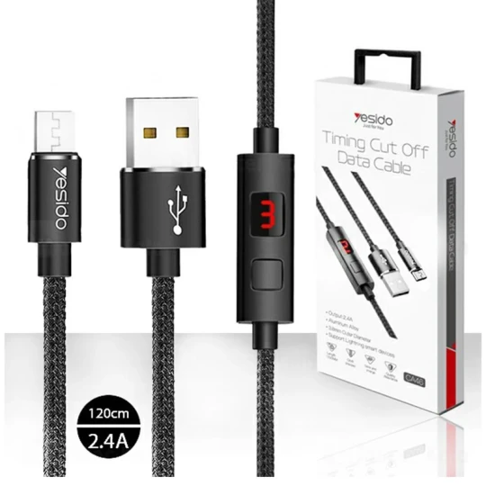 کابل تبدیل USB به microUSB یسیدو مدل CA-46 طول 1.2 متر تایمر دار